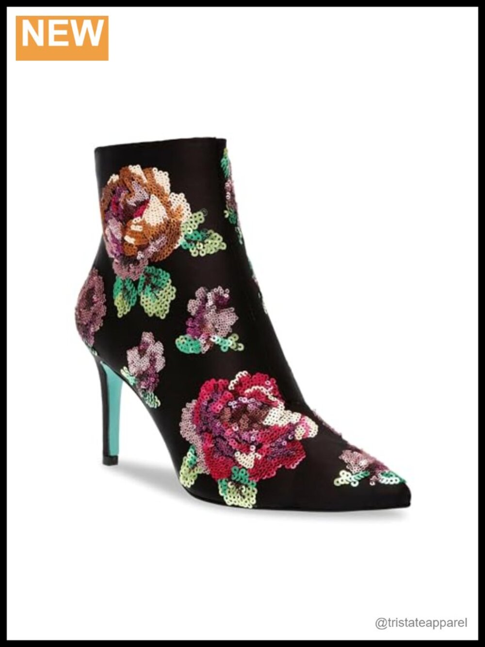 Betsey Johnson Embellished Stiletto Bootie Pointed Toe Ankle Boots Satin